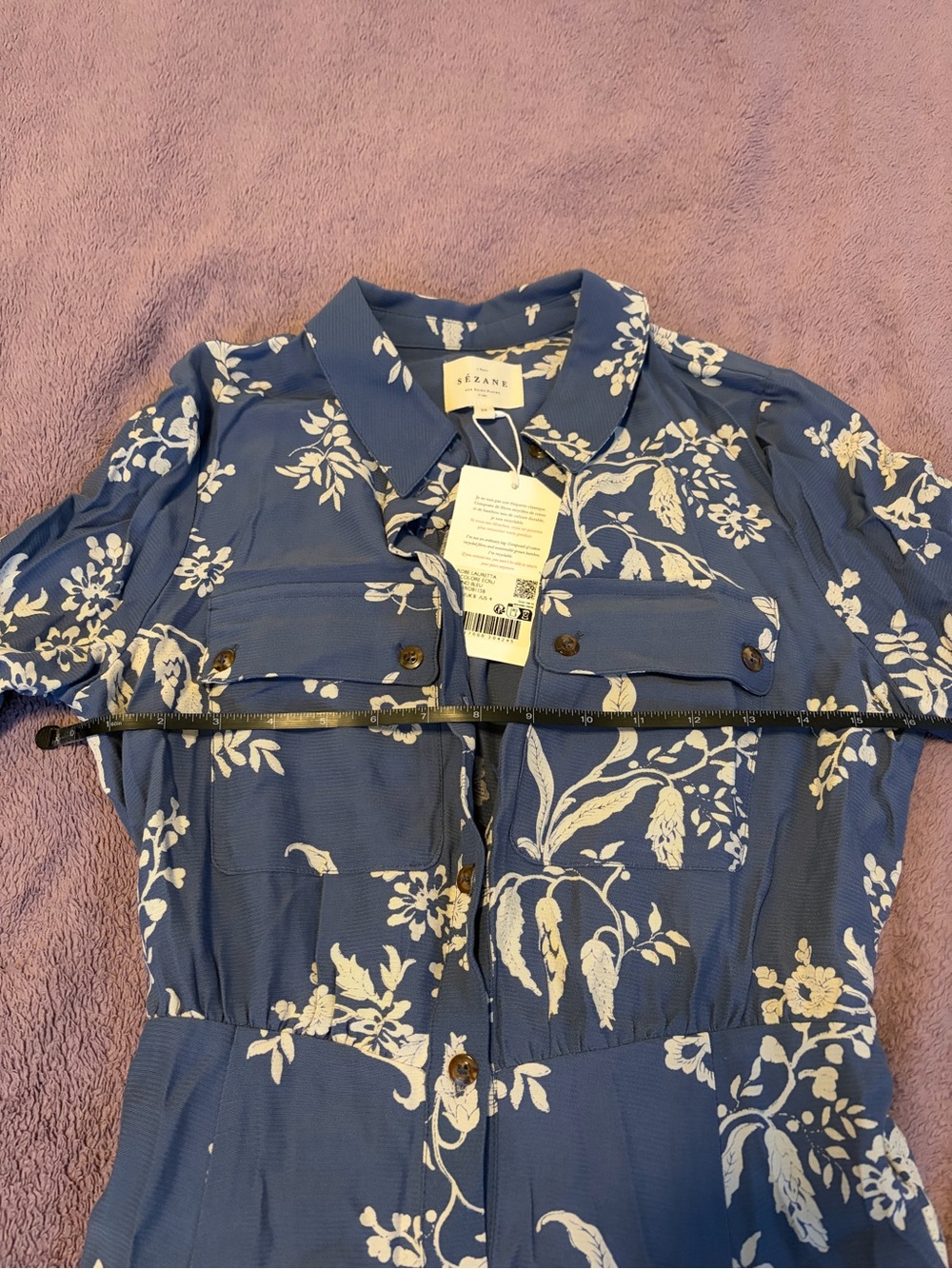 Sezane Lauretta Blue and White Floral Midi Dress, size 36 / US 4 - Picture 5 of 7